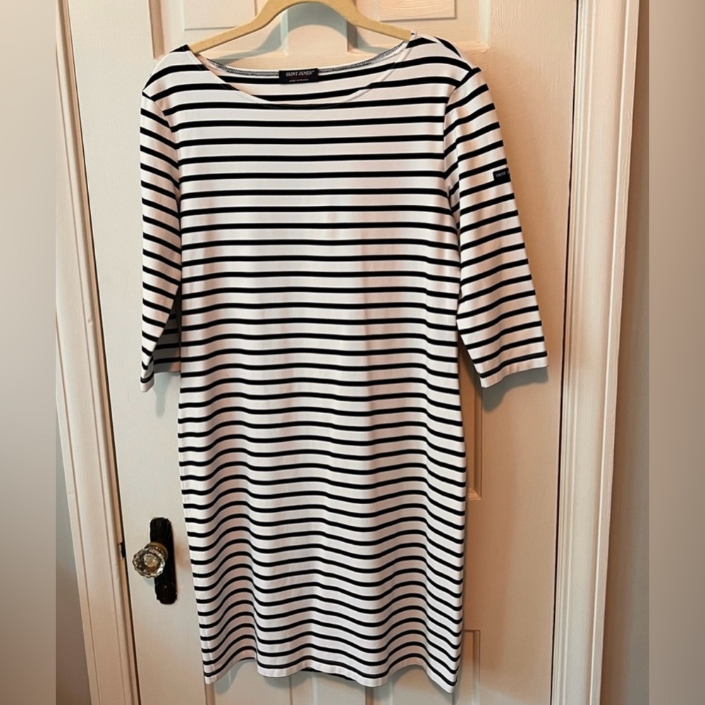 Saint James Womens White Blue Striped
3/4 Sleeve Pencil Dress Size US 10